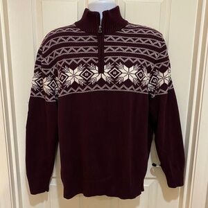 Original Weatherproof‎ Vintage Sweater - Snowflake Quarter Zip-Burgundy-XL